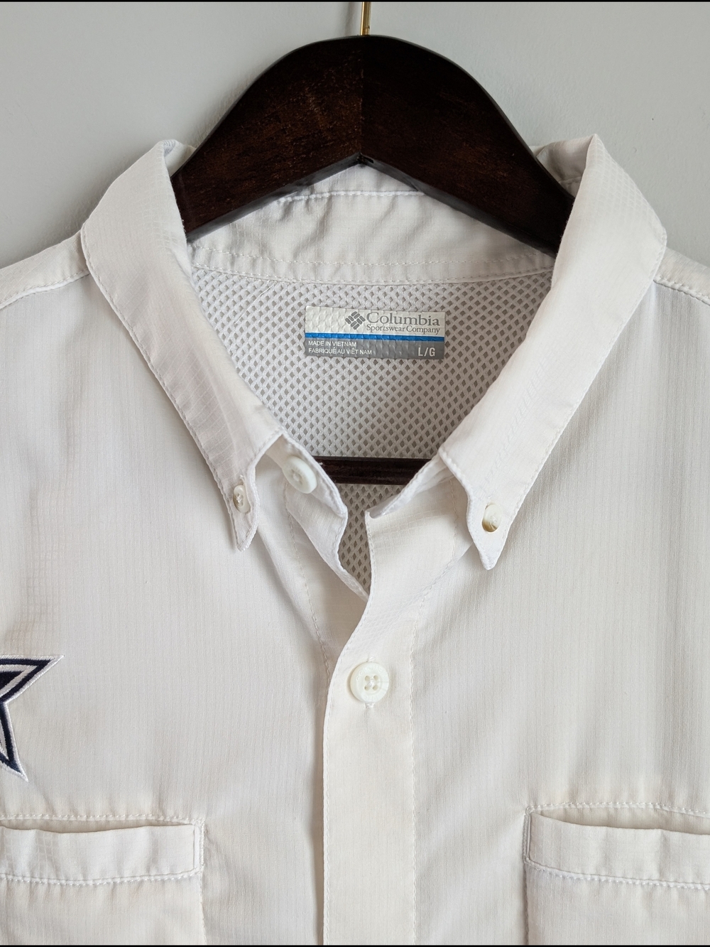 Columbia PFG Tamiami Dallas Cowboys Fishing Shirt Mens Large White Short Sleeve - Picture 8 of 15